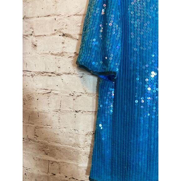 Vintage Saks Fifth Avenue Top Women Large Natural Silk All Over Sequin & Beading - Picture 3 of 12